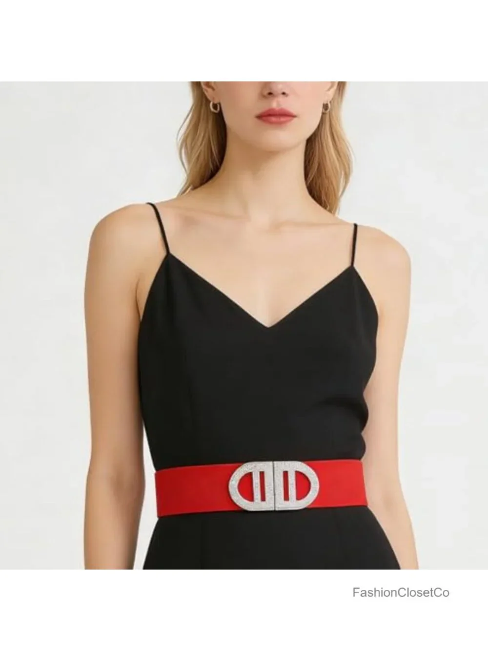 Stretchy Vintage Cinch Belt for Women Dresses Interlocking Buckle Elastic Waist
